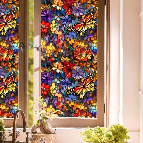 Витражная статическая оконная пленка Винтажная цветочная защитная пленка для защиты от солнца Водонепроницаемая пленка для покрытия окон из ПВХ
