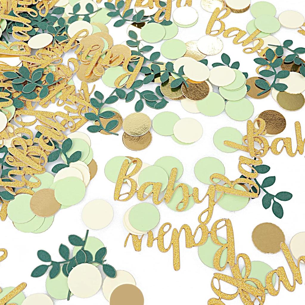 Confetti Tissue Sprinkle - 350 Pcs Baby Shower Decorations - Gold, Ivory, Sage Green Table Scatter for Ice Cream Theme Party & Wedding