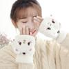 Women Girls Cute Half Finger Gloves Winter Flap Dual-purpose Thicken Mittens Gloves