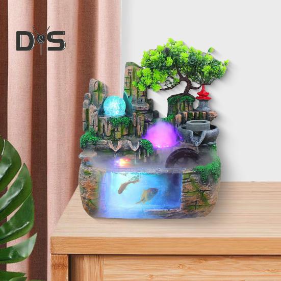 Внутренний фонтан-водопад со светодиодной подсветкой, искусственный хрустальный шар, скала с текущей водой, мини-аквариум с распылителем воды, гостиная, домашний офис