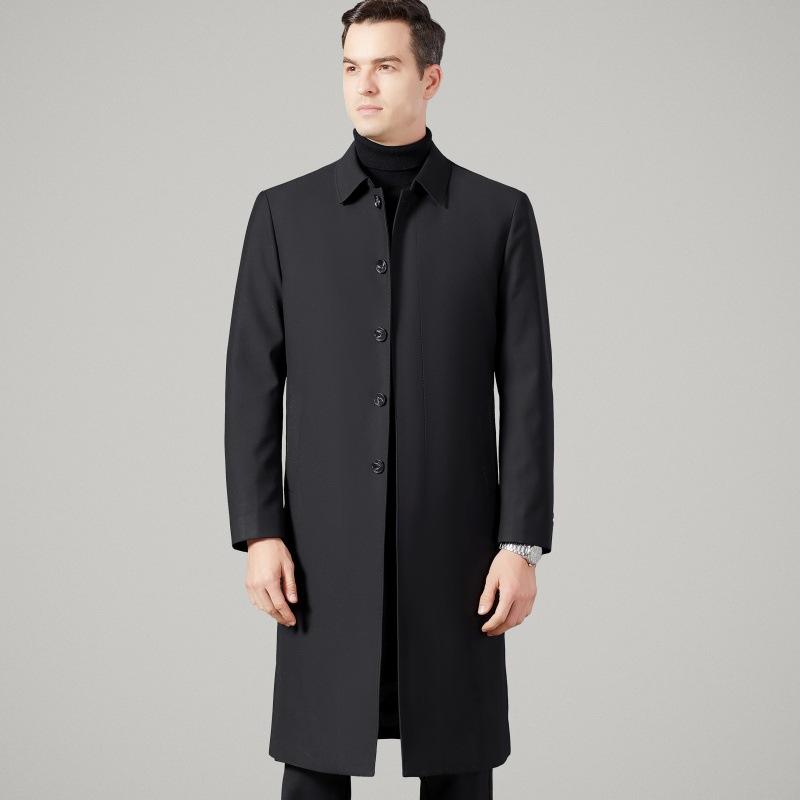 Длинная ветровка мужская деловая повседневная со съемной подкладкой пальто свободного покроя для мужчин среднего и пожилого возраста с лацканами