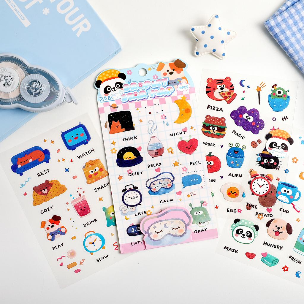 4sheets Cute Star Chart Series Kawaii Cartoon Animal Die Cut Sticker DIY Diary Scrapbook Phone Case Aesthetic Stationery Sticker