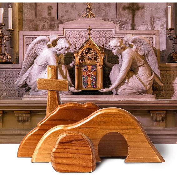 Набор Сцена Воскресения на Пасху, Пасхальные Деревянные Религиозные Украшения, Рождество Иисуса, Декорация Статуэтка Христа, Пустая Гробница, Настольные Украшения Крест