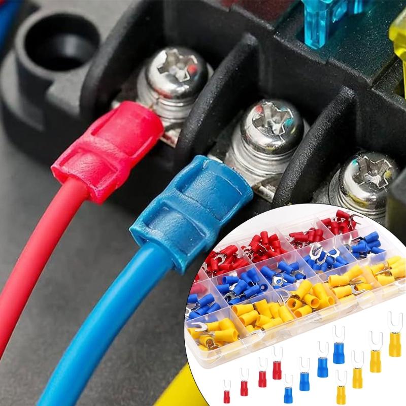 200 шт. набор изолированных клемм для проводов, электрические соединители холодного прессования, обжимные клеммы с ПВХ-изоляцией для дома и автомобиля
