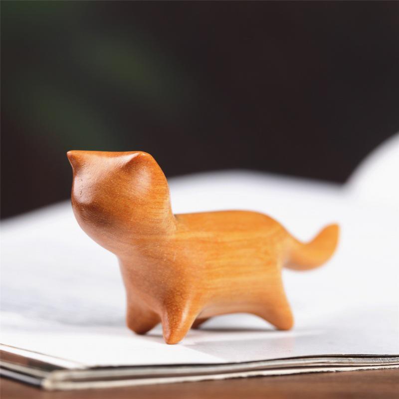 Ebony and Red Sandalwood Kitten Desktop Ornament - Handcrafted Creative Gift