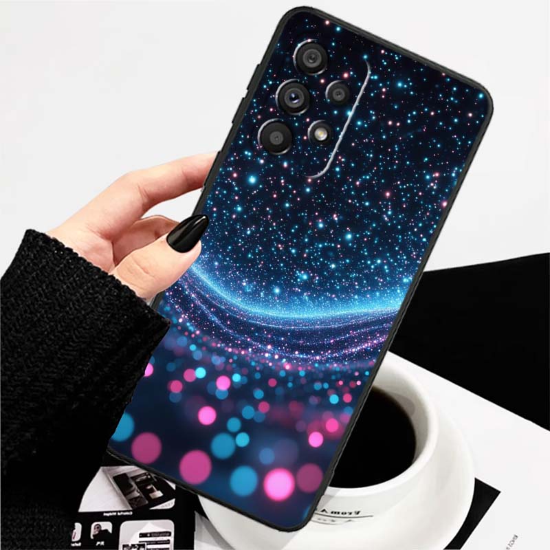 Сверкающие креативные узоры Для Samsung A73 A72 A71 A55 A54 A53 A52 A51 A13 A22 A16 A15 A12 A14 A26 A07 5G Черный чехол для телефона