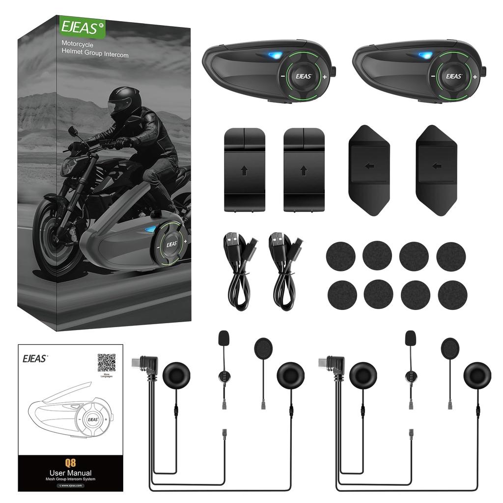 EJEAS Q8 Motorcycle Helmet Bluetooth New Mesh Group Intercom System with Music Sharing and Channel Allows 6 Riders To Talk Simultaneously Intercom,