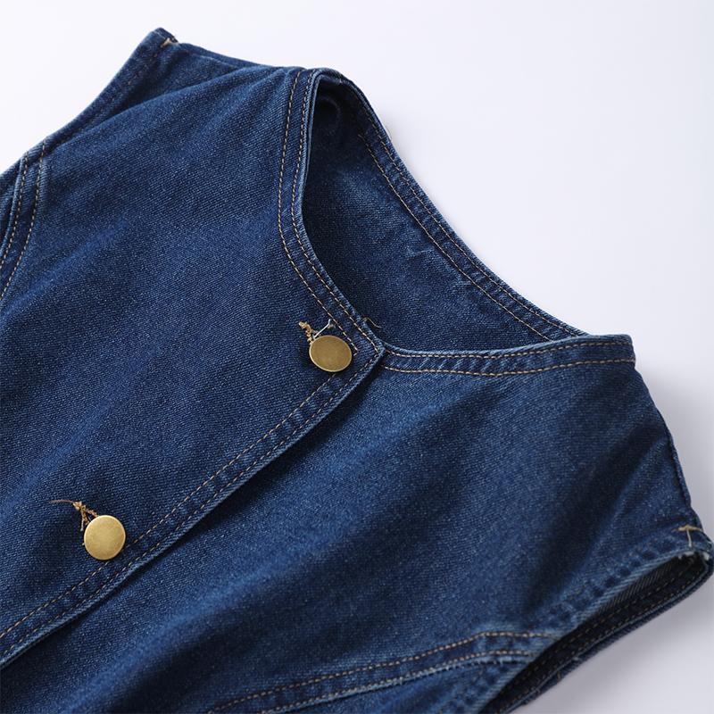 Denim Split Vest Shorts Set Women Single Breasted Sleeveless O-neck Top High Waist Short Pant Summer Lady Suit