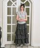 The Green Lab Tiered Long Skirt With Cancan Check [Charcoal Gray Check]