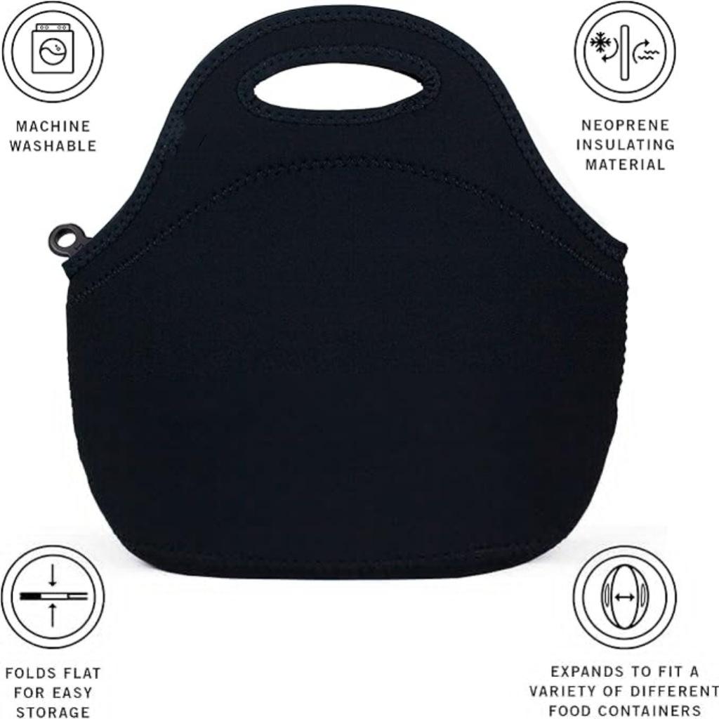 Gourmet Getaway Soft Neoprene Lunch Tote Bag Lightweight Insulated And Reusable One Size Black