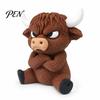 Статуэтка Коровы Со Злым Глазом, 3D-Печать, Фигурка Шотландской Коровы, Милое Животное с Характером, Компактное Настольное Украшение, Сидящая, для Домашнего Офиса