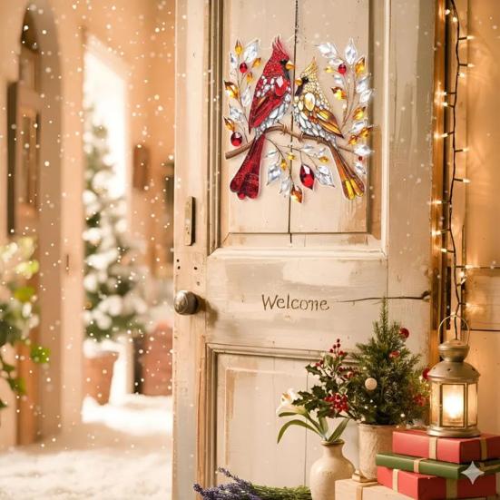 Красная птица Ловец солнца Витражное стекло Птичья пара Окно Стена Дверь Подвесное украшение Мемориальные подарки