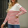 GMXIA Women's Fashion Casual Stripe Print Autumn Winter Long Sleeve O-Neck Loose Sweaters