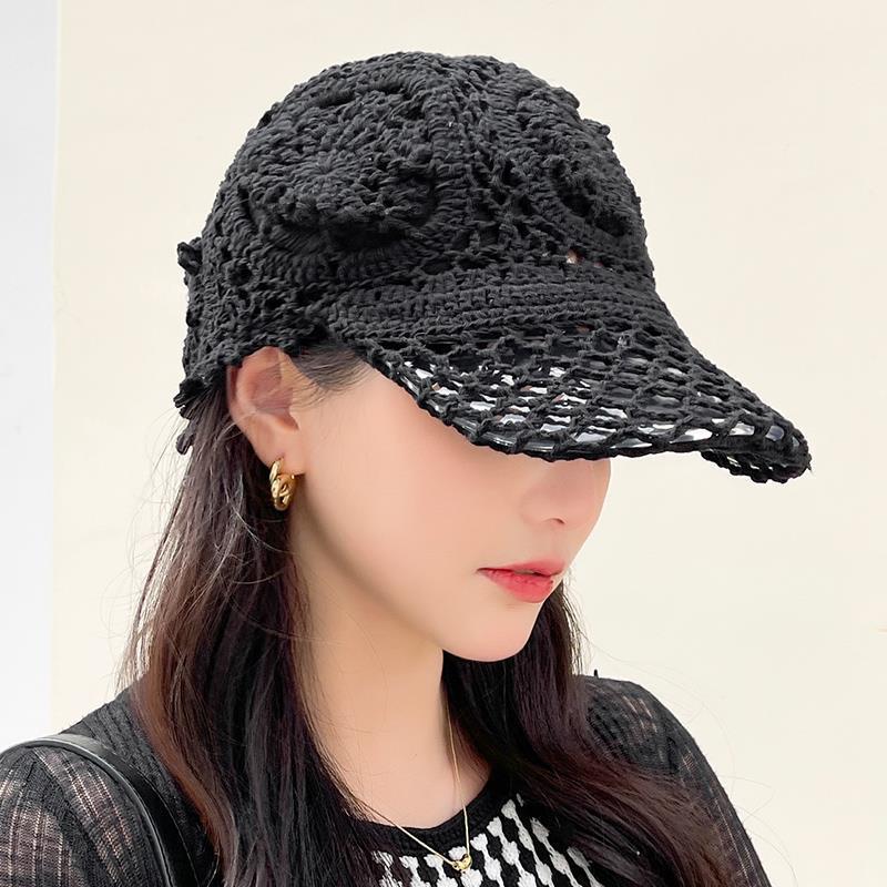 Peaked Cap Women's Summer Thin Hollow Crochet Hat Women's Summer Versatile Knitted Hat Fashion