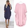 Womens Pocket Loose Dress Ladies Neck Casual Long Tops Dress Plus Size