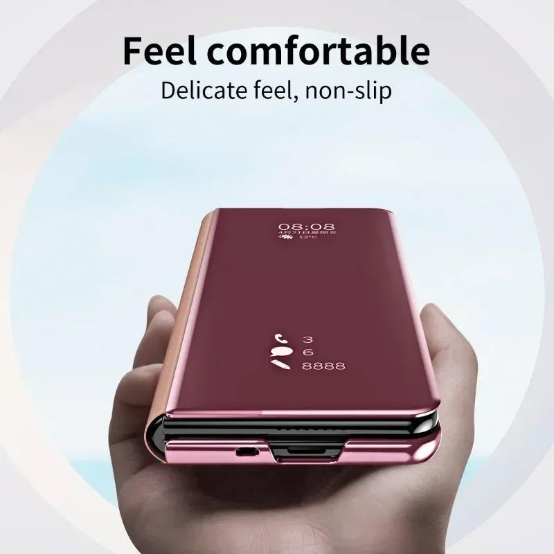 Чехол-книжка с зеркалом, защитный чехол Smart View Kickstand для Samsung Galaxy Z Fold 6, 5, 4, 3, 2 с держателем подставки, защитный металлический противоударный
