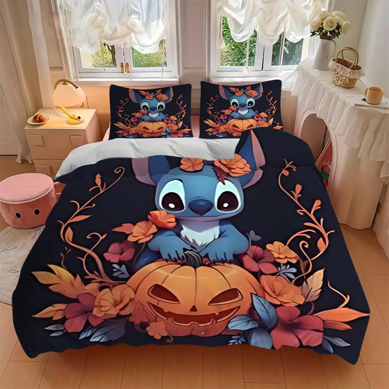 3pcs Stitch Halloween Pumpkin Quilt Cover Set - Soft and Cozy Bedroom, Guest Room and Dorm Decorative Bedding 3-Piece Set 1 Quilt Cover + 2 Pillo