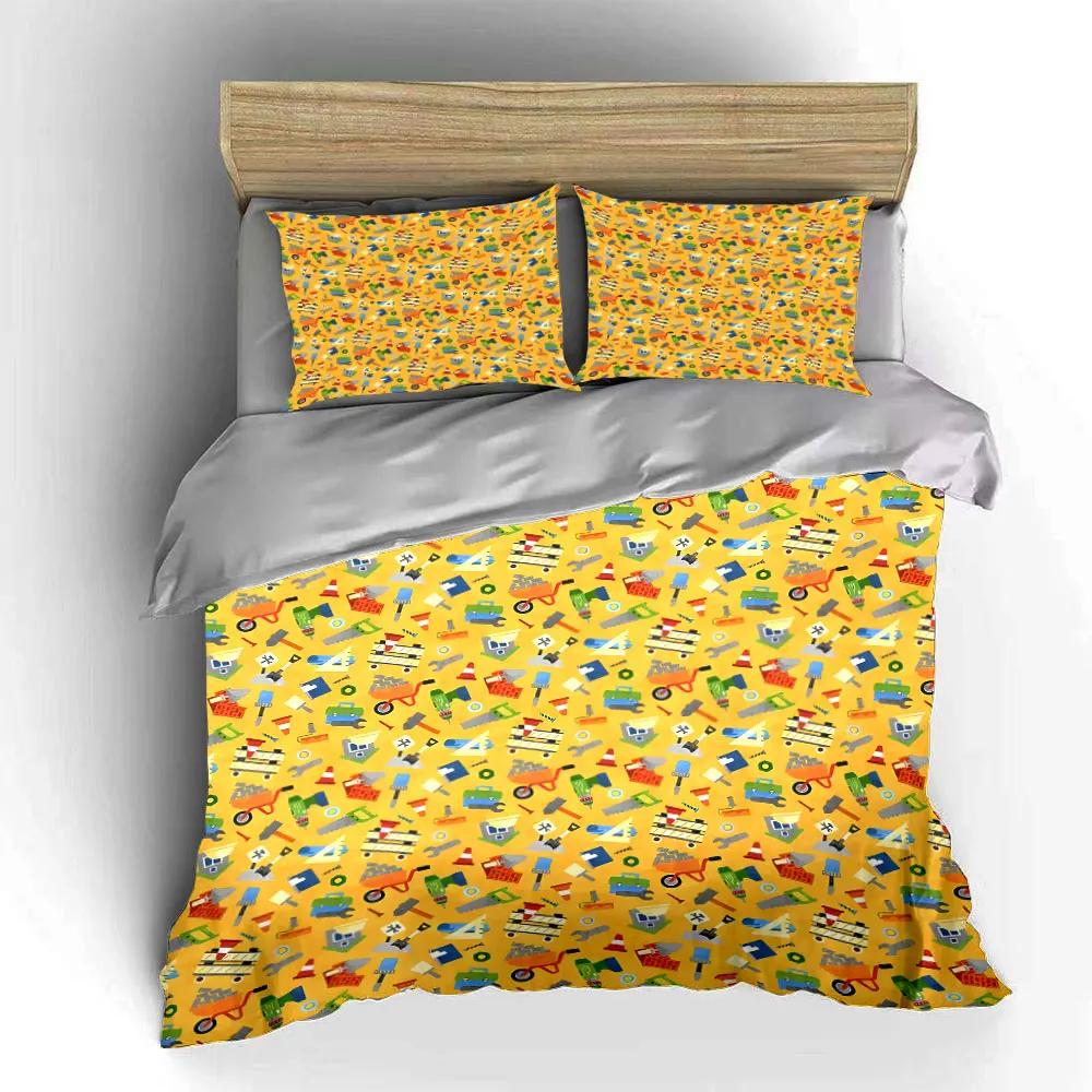 "Construction Tools Themed Set" Multiple sizes kid's and adults' bedroom Exquisite 3PC bedding set, gift