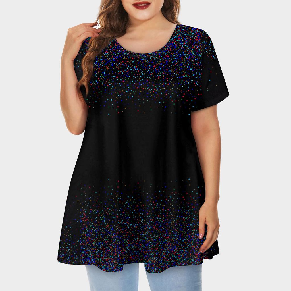 Женская свободная футболка трапециевидной формы с коротким рукавом и круглым вырезом с большим верхом и принтом