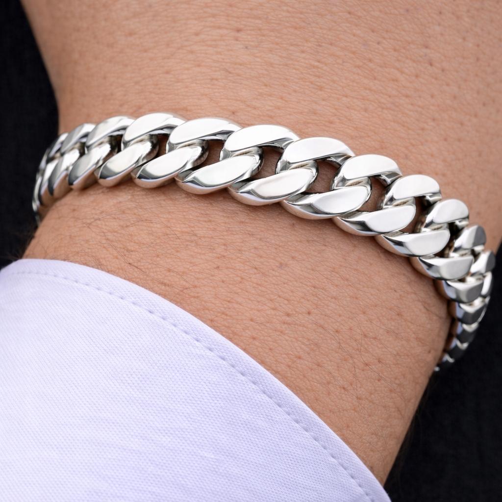 THICK SILVER Men' Bracelet SILVER pr.925 SOLID 9mm DIAMOND SET Italian