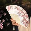 Портативный ручной складной веер в китайском стиле, реквизит для танцев, ретро веер-ракушка, женский, мужской, бамбуковое дерево, шелк, цветок, складной веер
