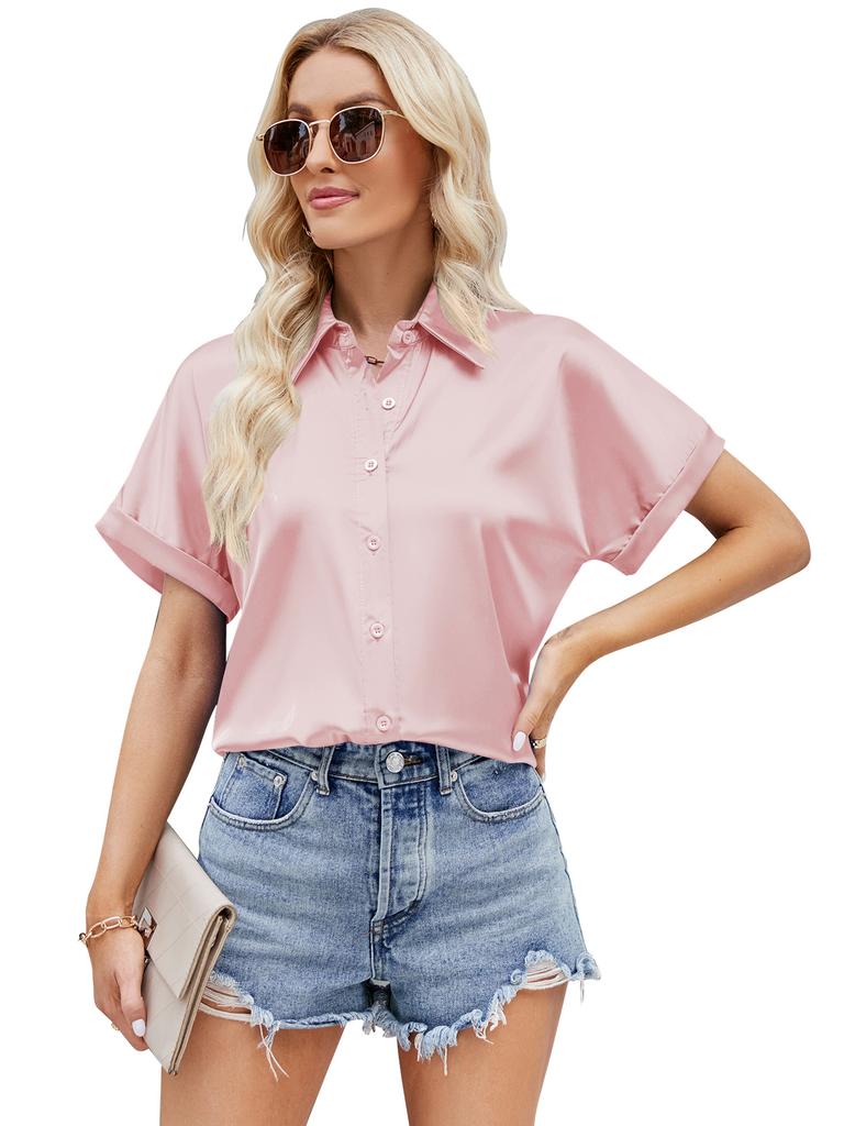 Summer Women's Shirts V-Neck Casual Short Sleeve Shirt