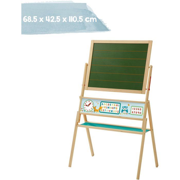 Tableau rotatif double face - ROBA - Avec craie et magnétique ABC Hibou - 68,5 x 42,5 x 110,5 cm - Vert / Naturel