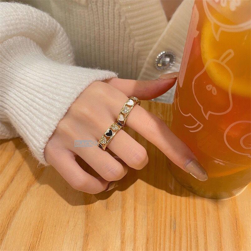 Korean Fashion Ins Style Rings for Women Niche Female Micro-inlaid Love Design Sense Luxury Hollow Adjustable Open Ring Anillos