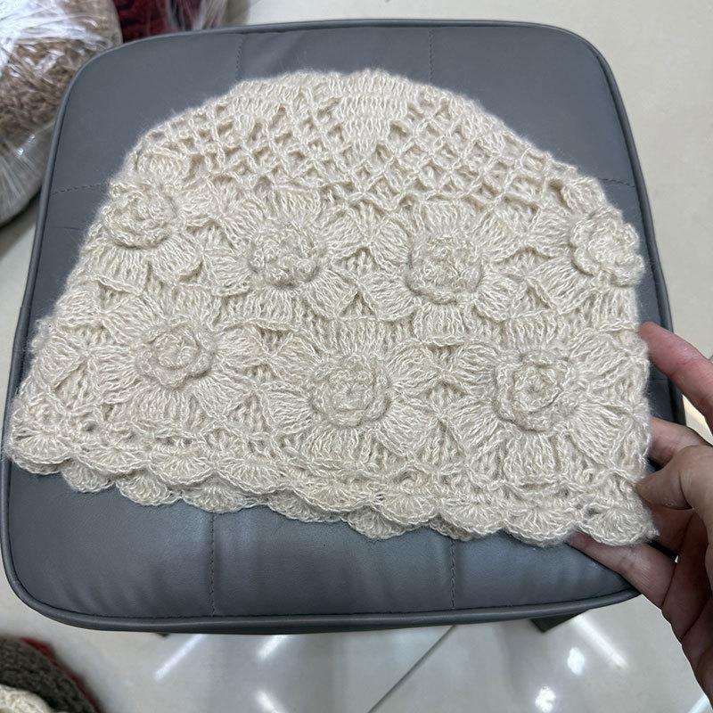 Double-layer versatile handmade pullover crochet hat autumn and winter flower knitted wool hat warm hollow fashion stacking hat