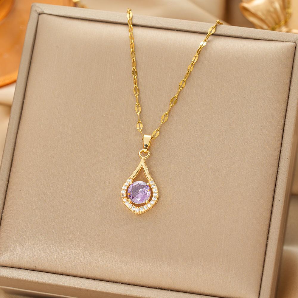 Japan and South Korea Simple Popular Wind Titanium Steel Necklace Female Niche Exquisite Internet Celebrity Zircon Clavicle Chain High-end Jewelry