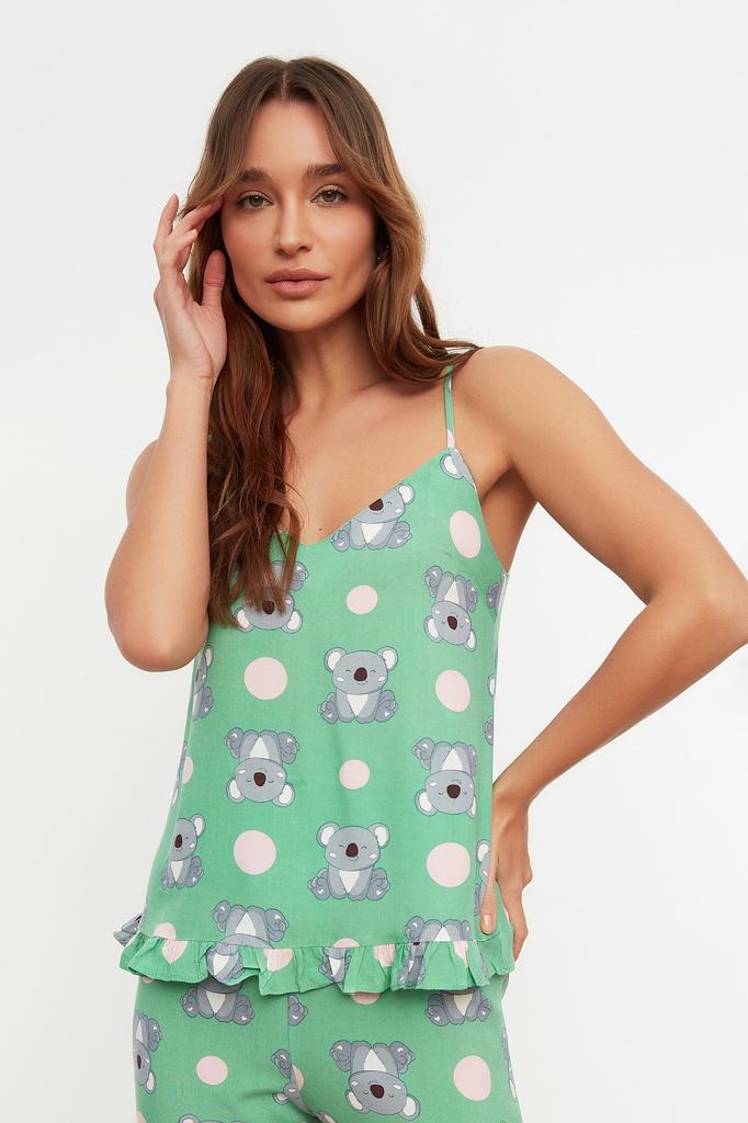 Women's Style Homewear Sleepwear White Multicolored 100% Cotton Fun Patterned Knitted Pajama Set