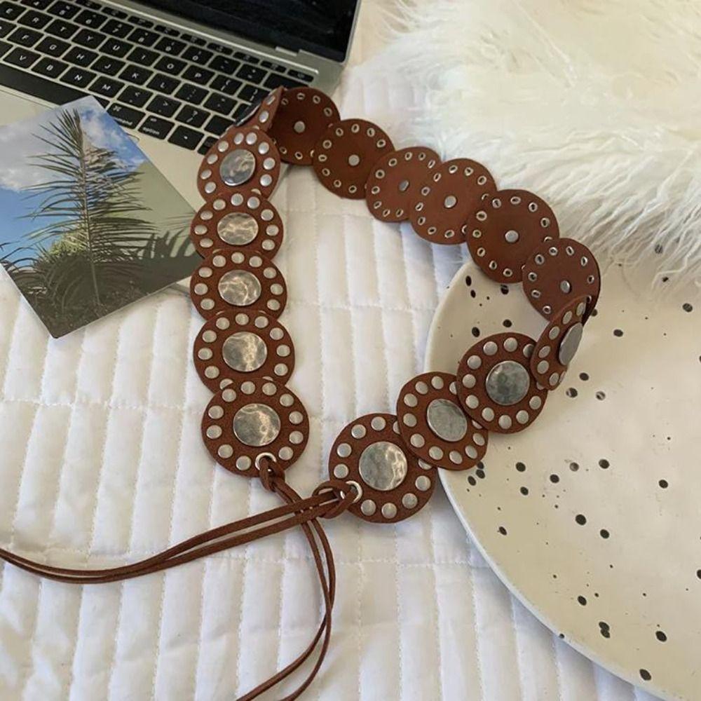 Круглый женский ремень с заклепками Черный Кофе Ремень для платья Джинсовый ремень Модный кожаный пояс на талию Украшение талии