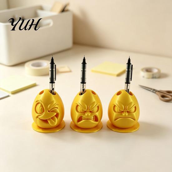 3D Printed Pen Storage Egg Holder, Funny Expression Pencil Double-hole Design, Fun Study Desk Decor Organizer for Office Creative Gift Colleagues