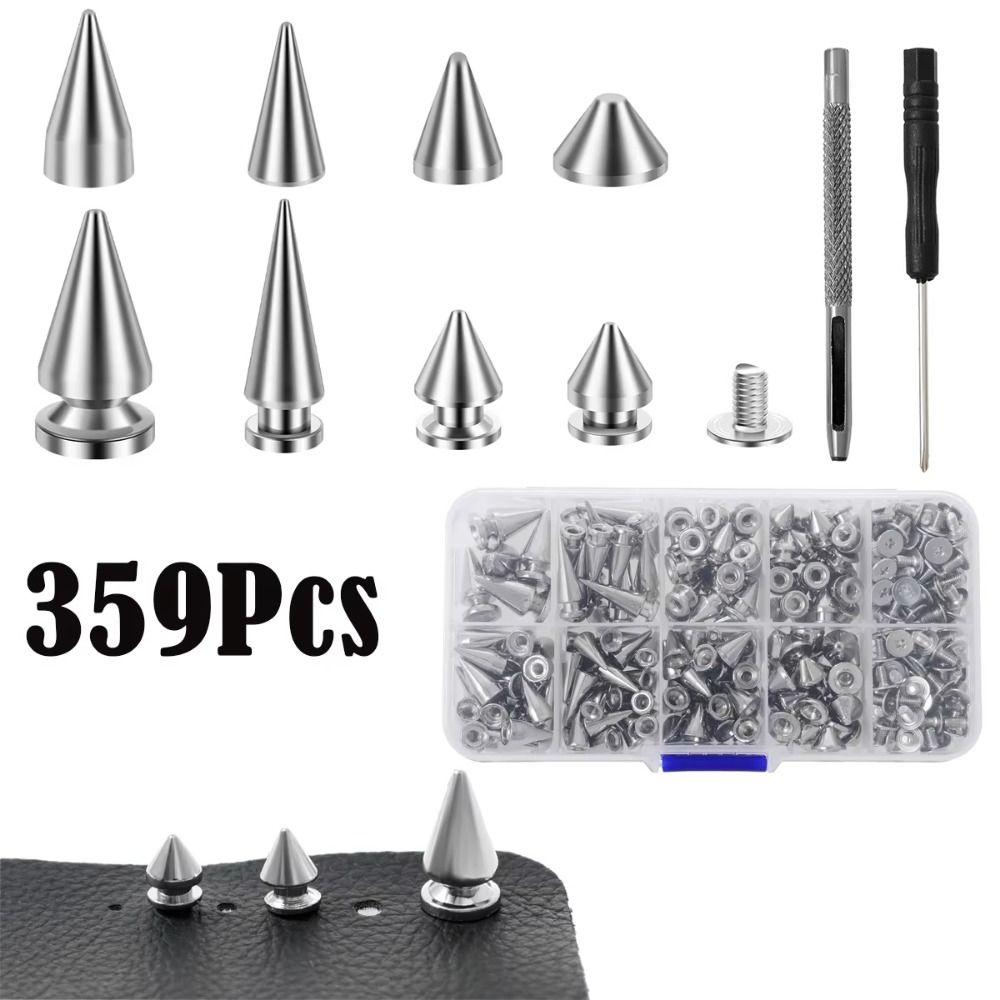 359Pcs Wear-resistant DIY Punk Rivet 8 Sizes Clothing Studs Cone Spikes Kit Leather Accessories