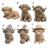 Highland Cow Home Bonsai Decor Mini Cow Figurine with Cowboy Hat 3D Printed Realistic Texture Halloween Ornament