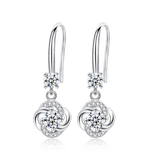 Women Rhinestone Cubic Zirconia Tassel Four-leaf Clover Hook Earrings Jewelry