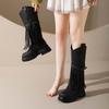 Fashion Tall Boots Winter New Round Toe Studded Tassel Side Zip Platform Non-Slip Block Heel Boots