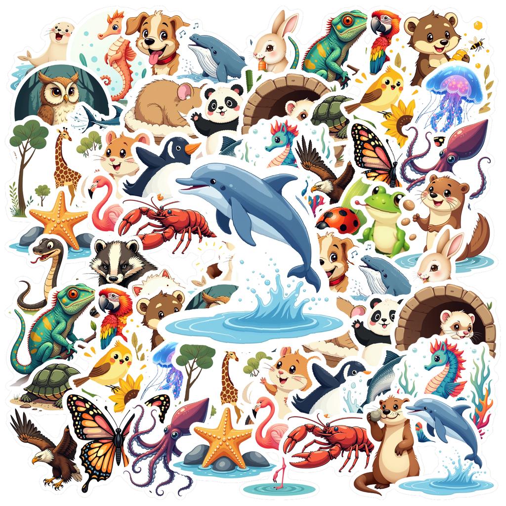 35-70pcs Animal World Stickers From Sea To Land Adorable Stickers Diy Travel Luggage Fridge Laptop Graffiti Sticker