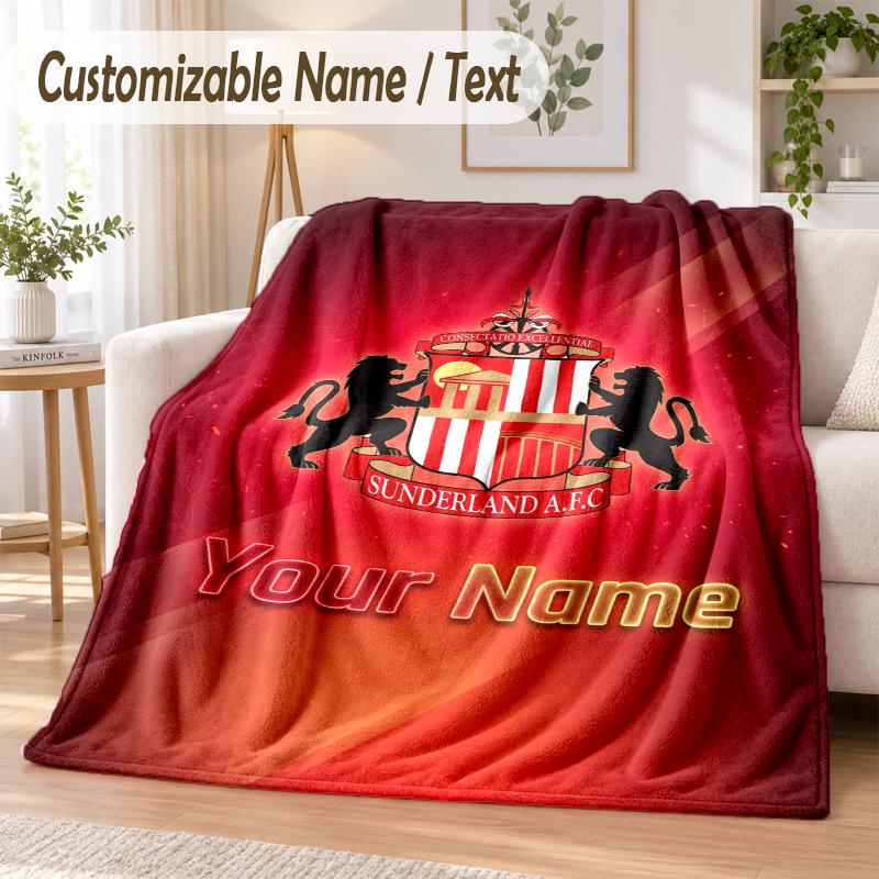 Custom Text Flannel Blanket Sunderland FC Print Warm Cozy Blanket Home Sofa Bedding