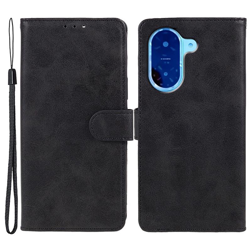 For Xiaomi Redmi A5 4G (171.7mm)/Poco C71 4G Case Calf Texture PU Leather Wallet Phone Cover with Wrist Strap