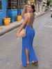 EDOLYNSA Sexy Knit Cut Out Tassel Spaghetti Strap Bodycon Beach Maxi Dress Summer Women's Holiday Club Party Outfit Swimsuit Cover Up K10