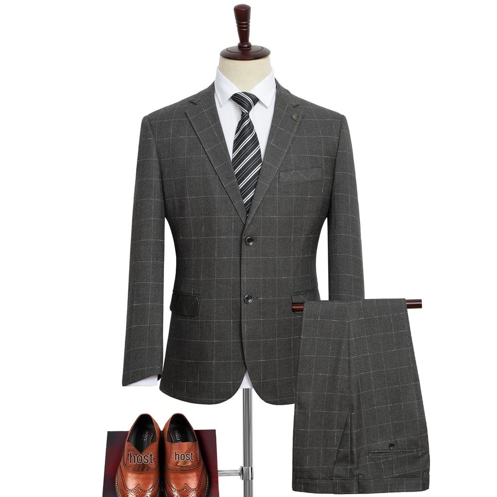 Мужской клетчатый костюм большого размера для свадеб и повседневных мероприятий