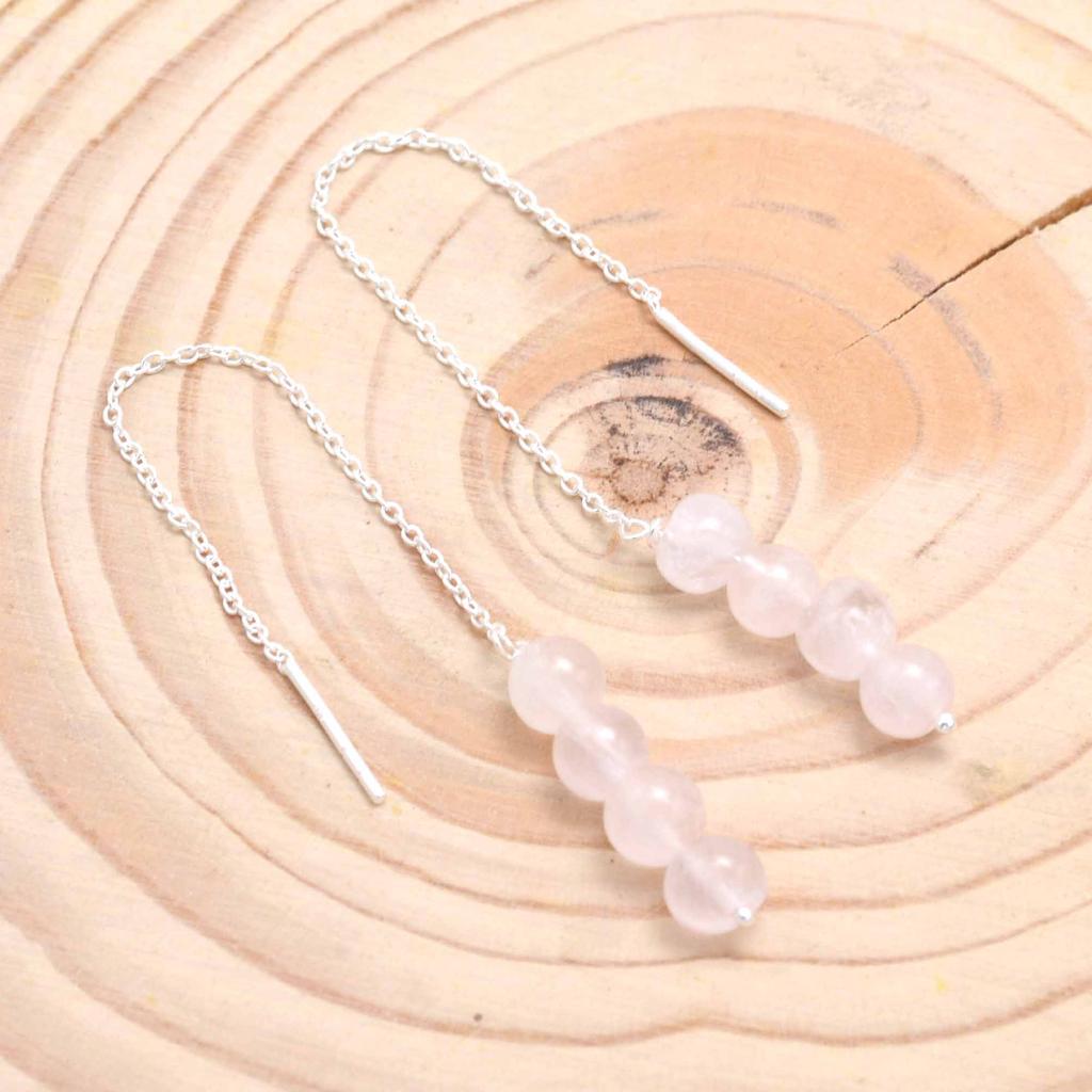 Серьги из серебра 925 пробы с розовым кварцем, женские серьги с бахромой ручной работы из натурального драгоценного камня