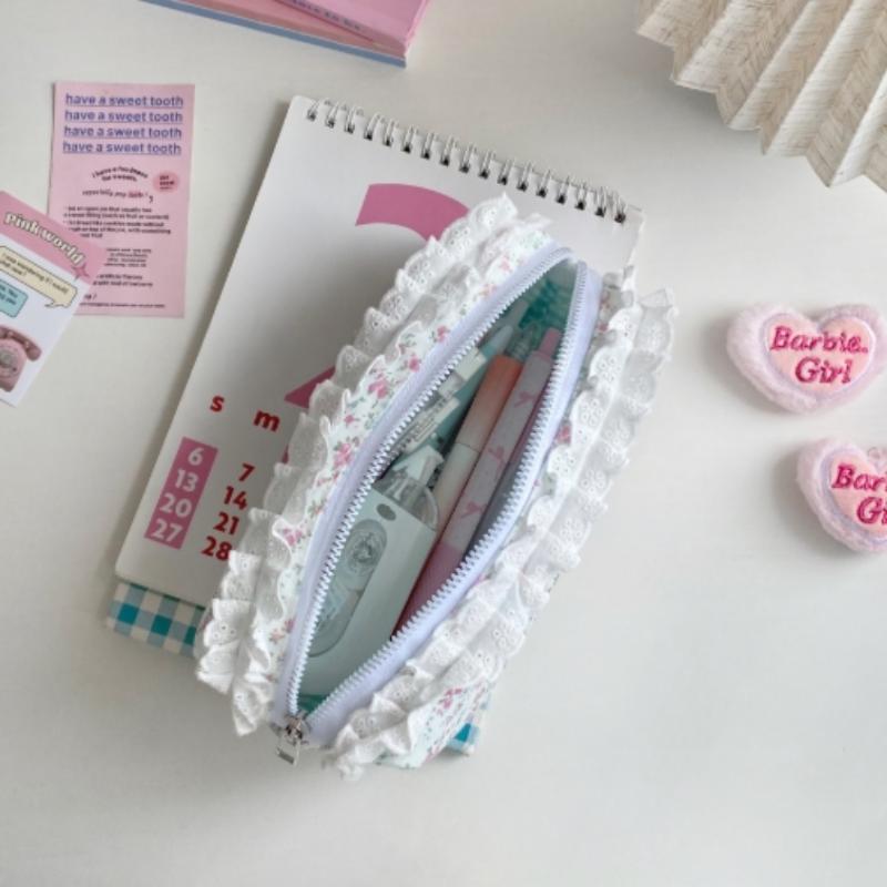 High Quality Lace Floral Pattern Pen Bag Zipper Design Large Capacity Pencil Case Stationery Organizer School Office