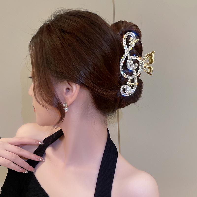 2024 Trendy Rhinestone Musical Note Hairpins for Buns & Back-of-Head Styles - High-End Shark Design for Women