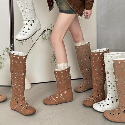 Ретро полые короткие ботинки дышащие с круглым носком высокие ботинки женские осенне-летние модный дизайн темпераментные сетчатые ботинки модные ботинки