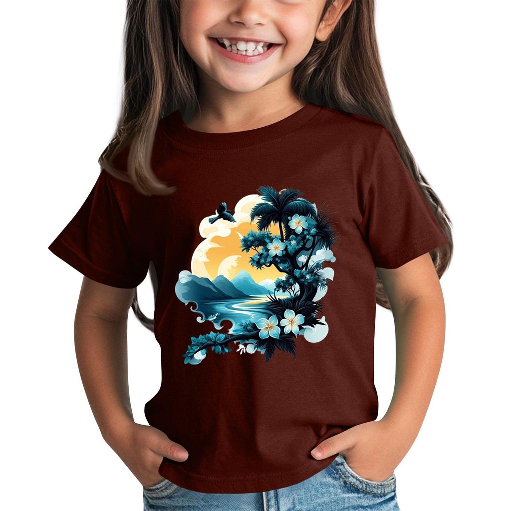 Children's Fashion Daily Printed Round Neck Short Sleeved Casual T-shirt Top