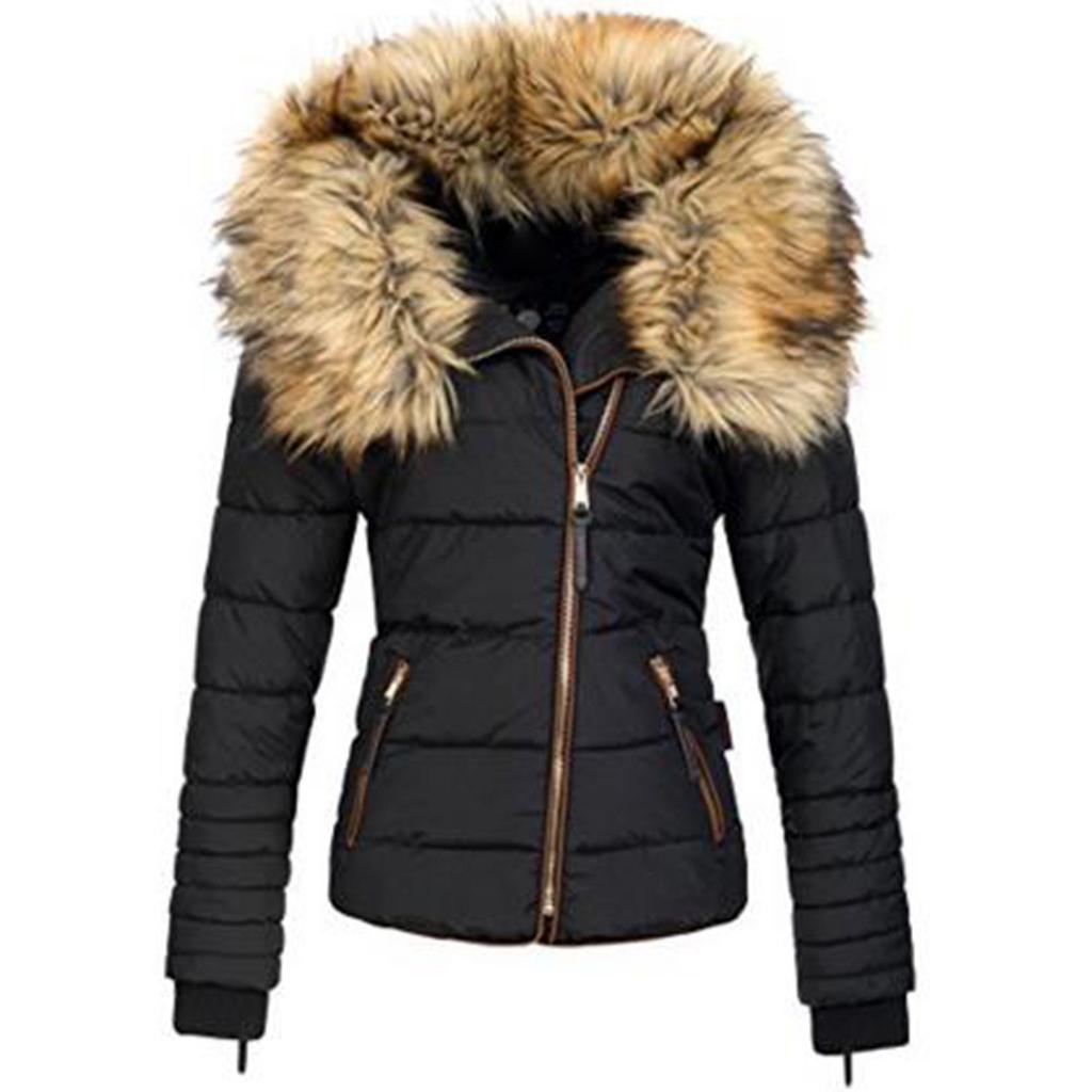 Ladies Fashion Hooded Zipper Cotton Jacket Large Collar Slim Jacket