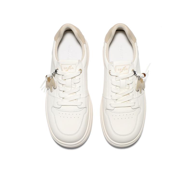 Senda Little White Shoes for Women 2026 Spring New Pony Outdoor Thick soled Casual Board Shoes