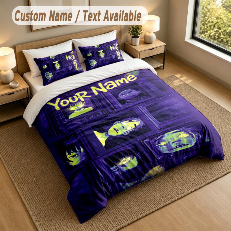 3Pcs Bedding Set Custom Name Text, 1 Sheet 2 Pillowcases Home Bed DecorGorillaz